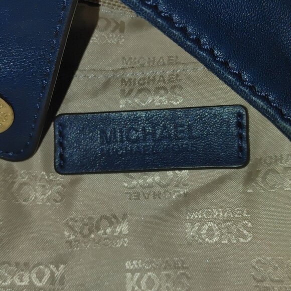 Michael Kors Ludlow Handbag Blue Soft Leather Tote Purse Gold Drawstring Details - Picture 6 of 14